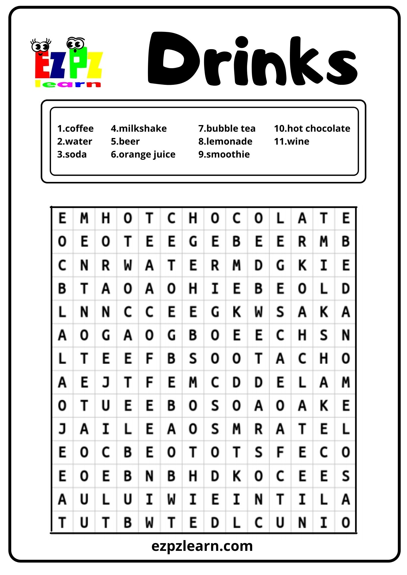 Drinks Word Search
